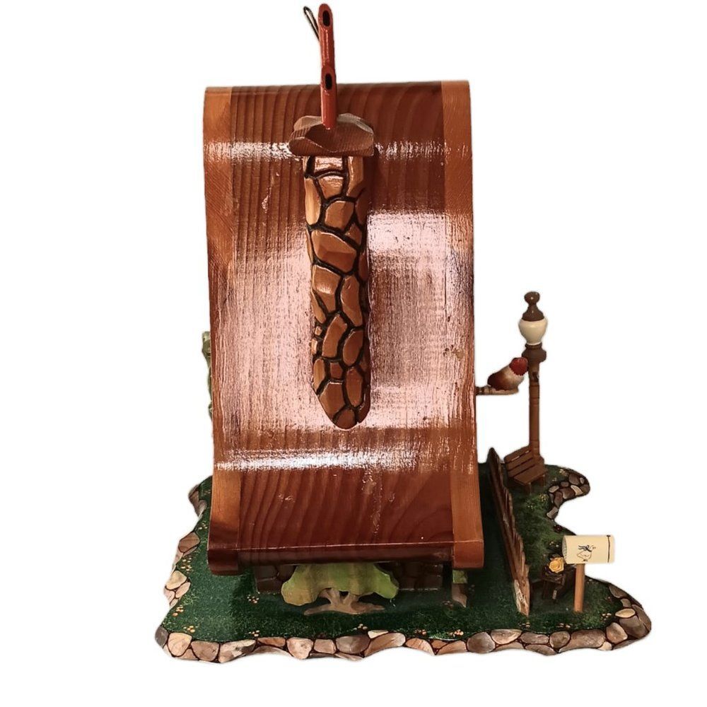 Whimsical Cottage Garden Bird Feeder Wood Carved and Hand Painted Gnome Fairy - Picture 3 of 15